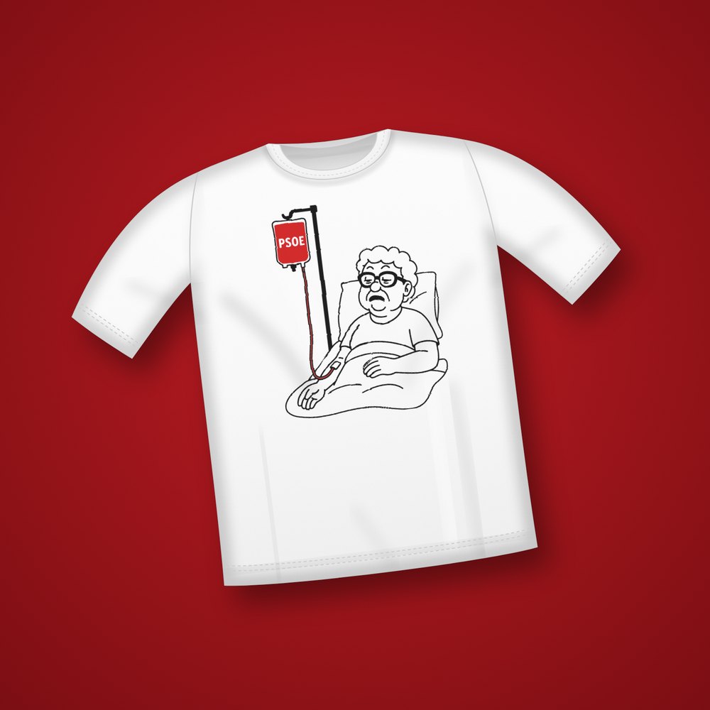 Camiseta «Enchufada» sobre fondo rojo